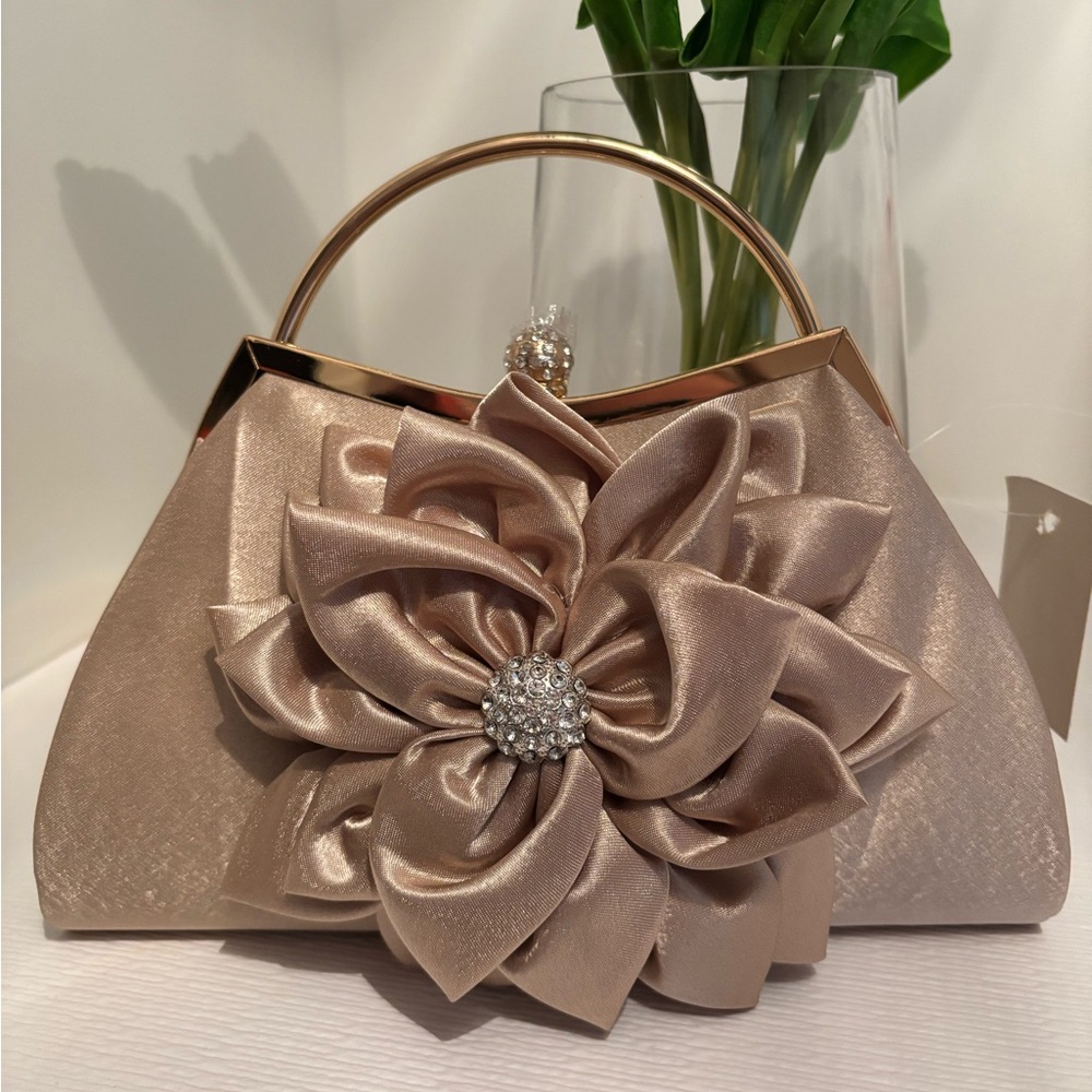 Elegant Satin Clutch with Floral Accent